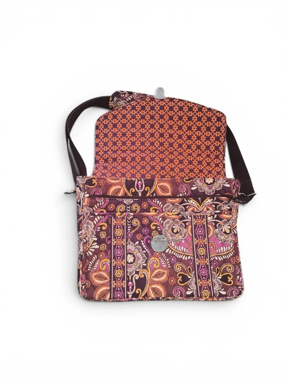 Vera Bradley Quilted Floral Laptop Satchel in Plum and Pink